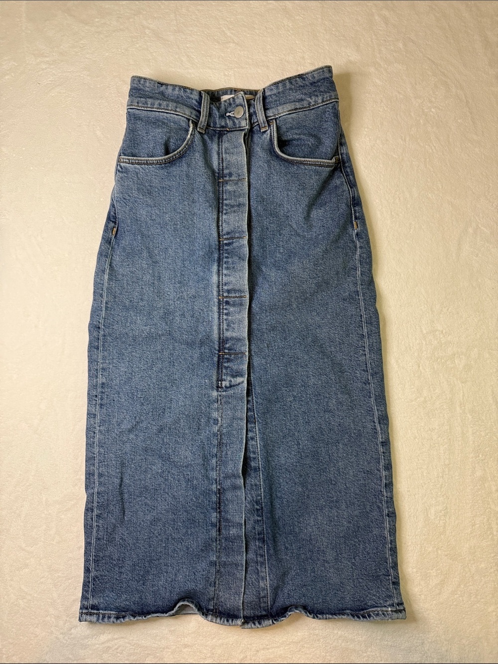 & Other Stories Straight Denim Midi Skirt in Blue